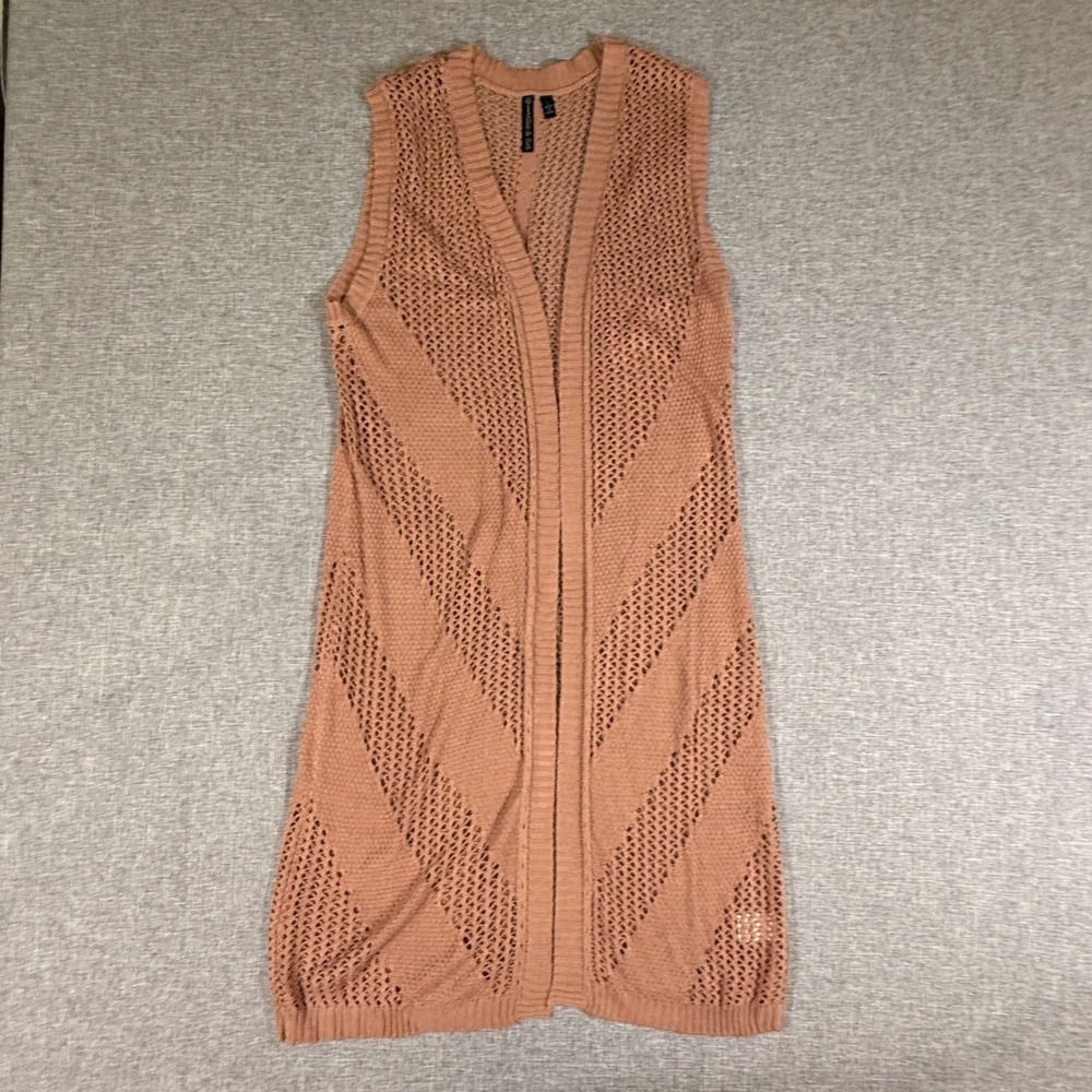 Allie & Rob Longline Crochet Vest Womens Large Pink Pointelle Boho Coastal Chic